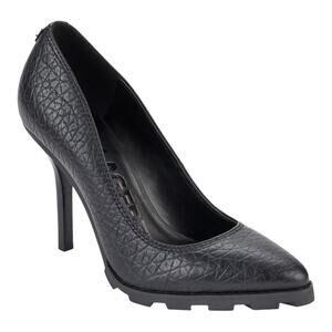 Karl Lagerfeld Womens Madelyn Leather Pointed Toe Lug Sole Pump Black Size 7 1/2